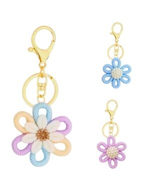 SET OF 3 CROCHETED BOHEMIAN FLOWER MACRAME BAG CHARMS / KEY CHAINS